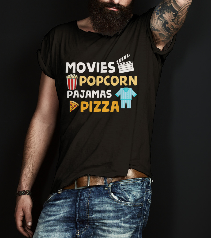 Movies Popcorn Pajamas Pizza Fun Birthday T-Shirt