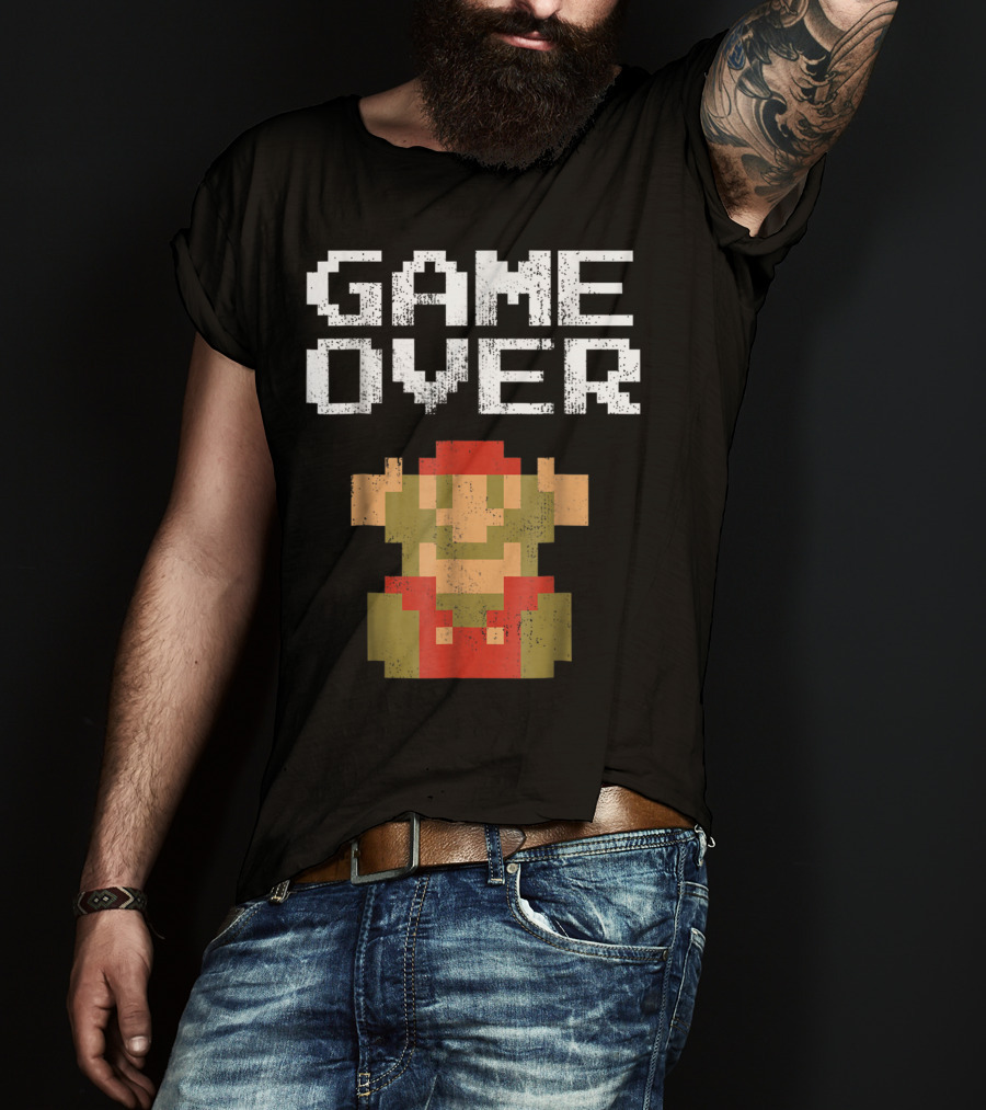 Super Mario Game Over Pixel Art Mario Fall T-Shirt