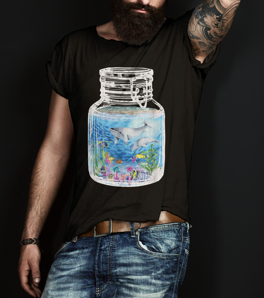 Underwater Terrarium Ocean Fish Whales In Glass Jar T-Shirt