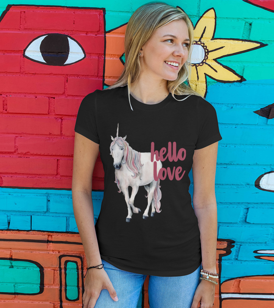 Hello Love Unicorn Funny Magical Animal T-Shirt