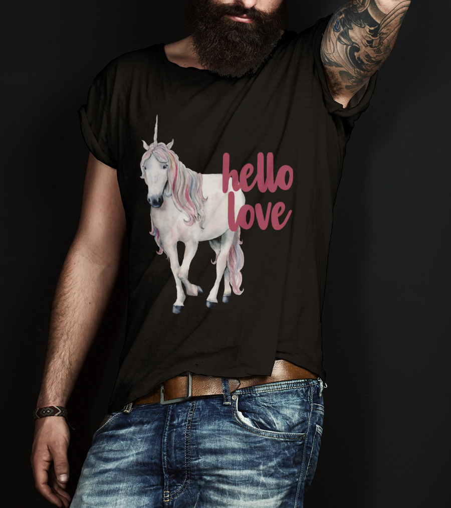 Hello Love Unicorn Funny Magical Animal T-Shirt