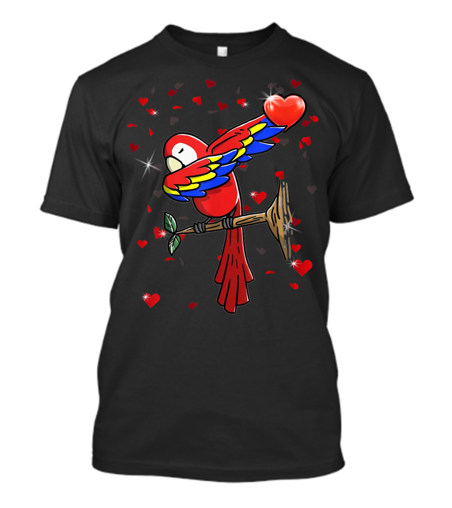 Valentine Girls Dabbing Parrot Red Heart Love T-Shirt