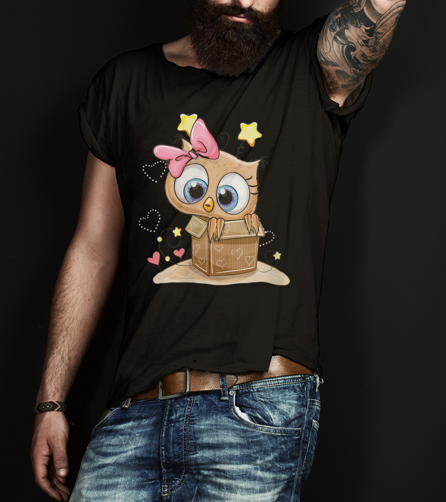 Sweet Little Owl Bird With Hearts And Stars In A Box T-Shirt