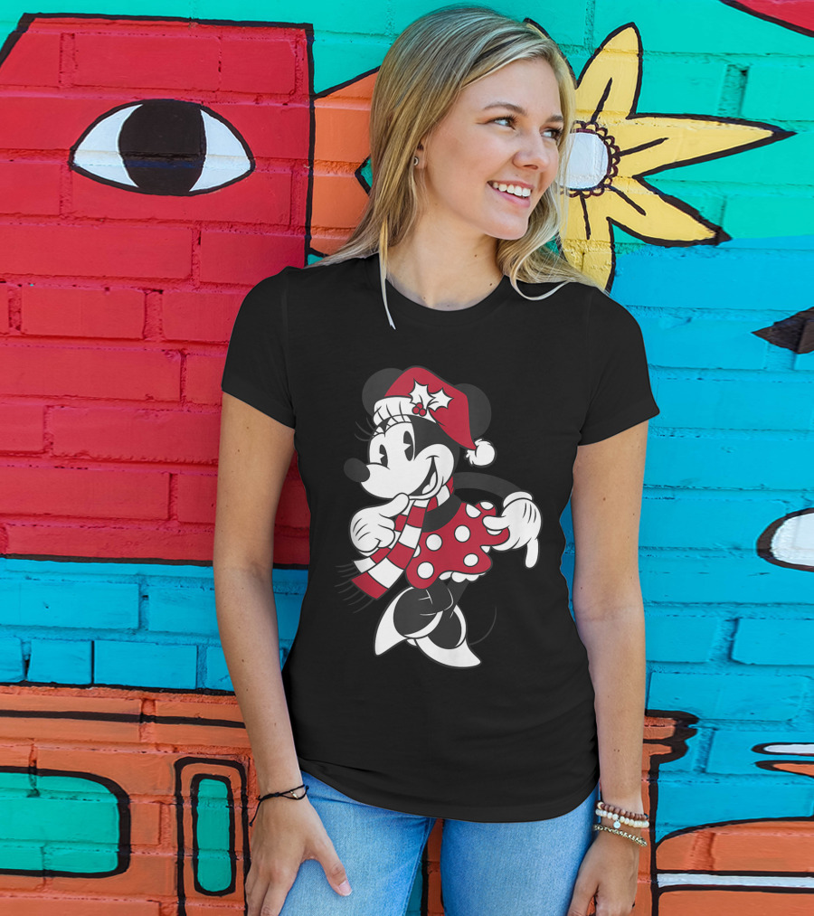 Disney Minnie Mouse Classic Christmas Santa Hat And Scarf T-Shirt