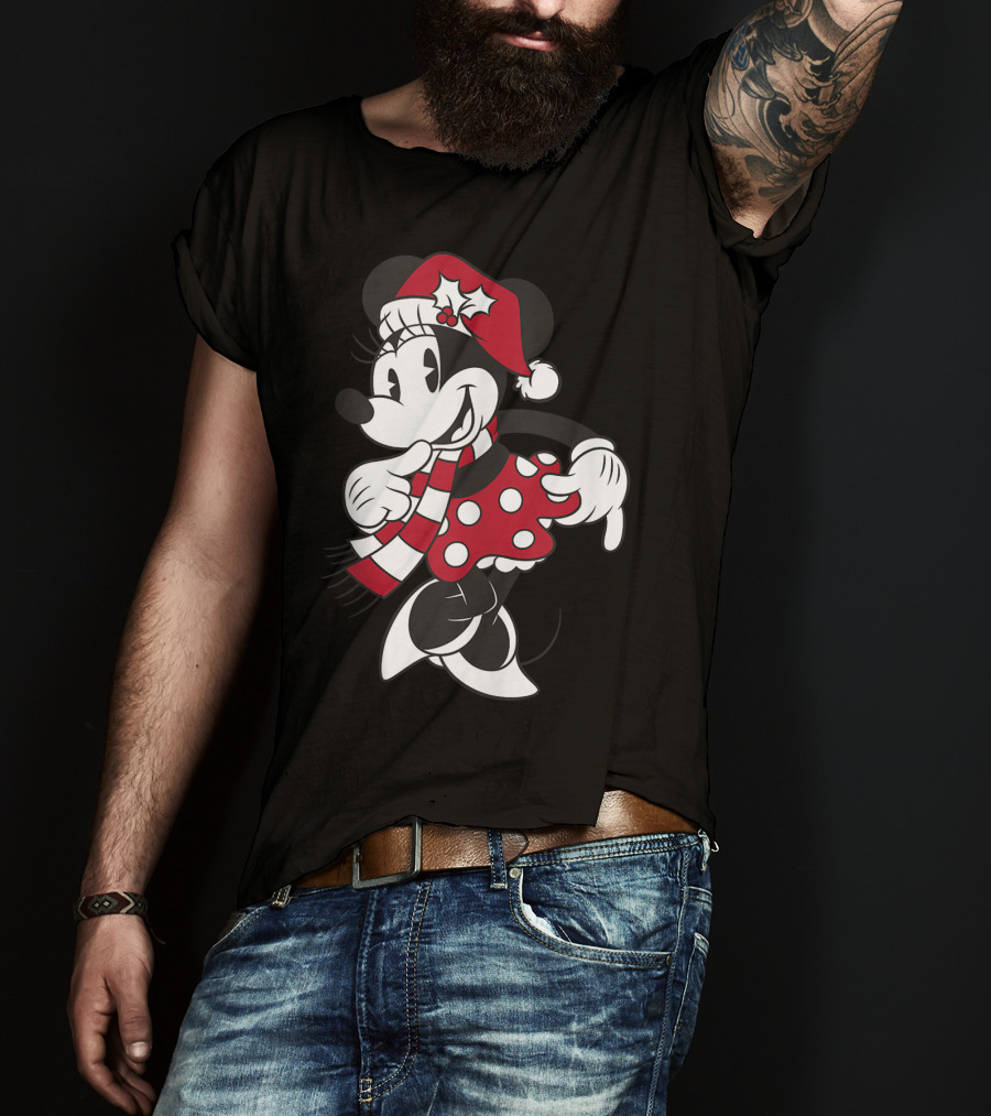 Disney Minnie Mouse Classic Christmas Santa Hat And Scarf T-Shirt