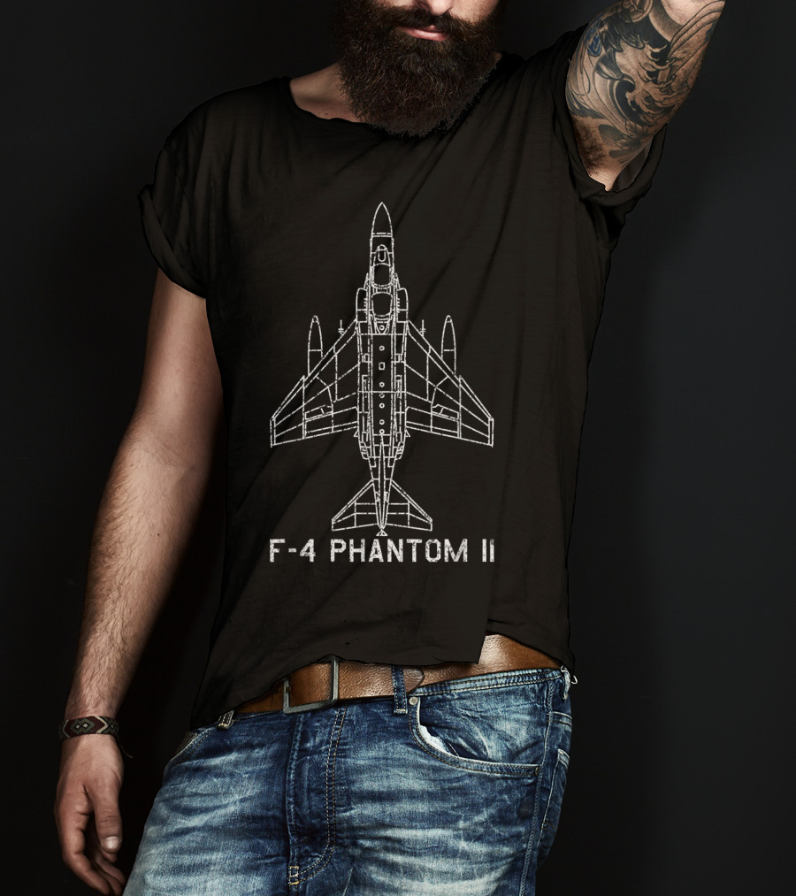 F-4 Phantom II Jet Fighter Bomber Classic USA Blueprint T-Shirt