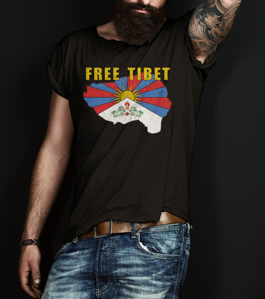 Free Tibet Flag With Sunrise Symbol Map T-Shirt