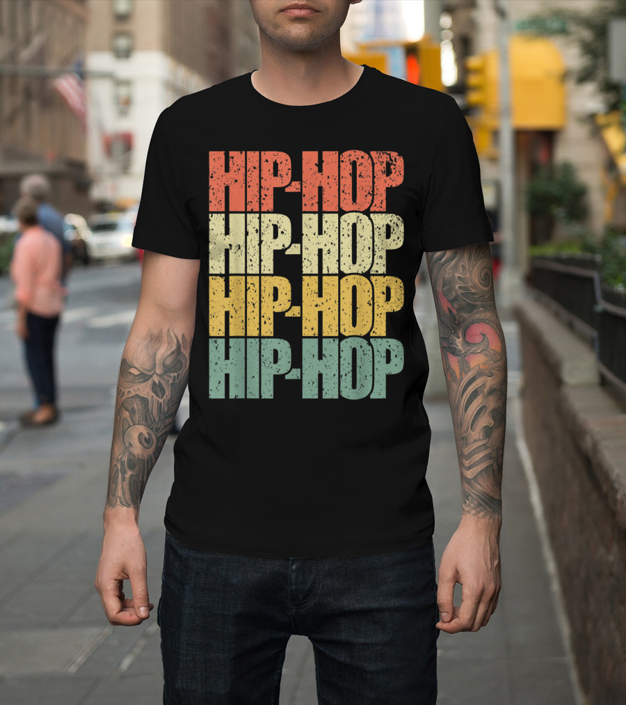 Hiphop Retro Vibes Distressed Multicolor Block Text T-Shirt