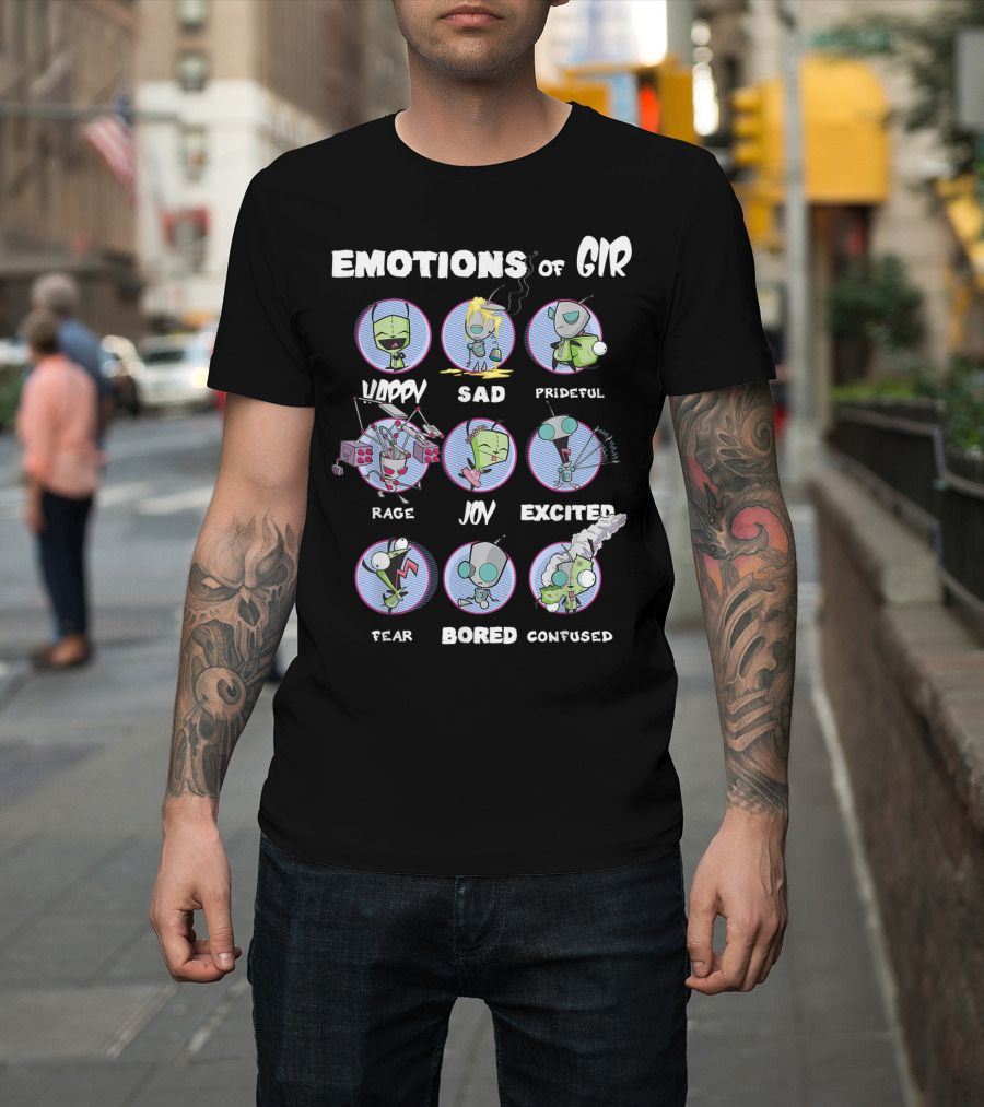 Emotions of GIR Invader Zim Happy Sad Prideful Rage Joy Excited Fear Bored Confused T-Shirt