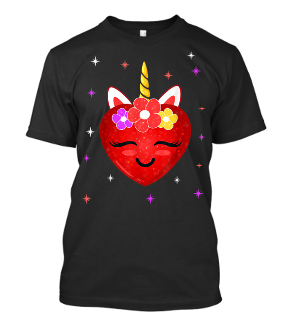 Valentine's Day Cute Unicorn Heart With Flowers Girls T-Shirt