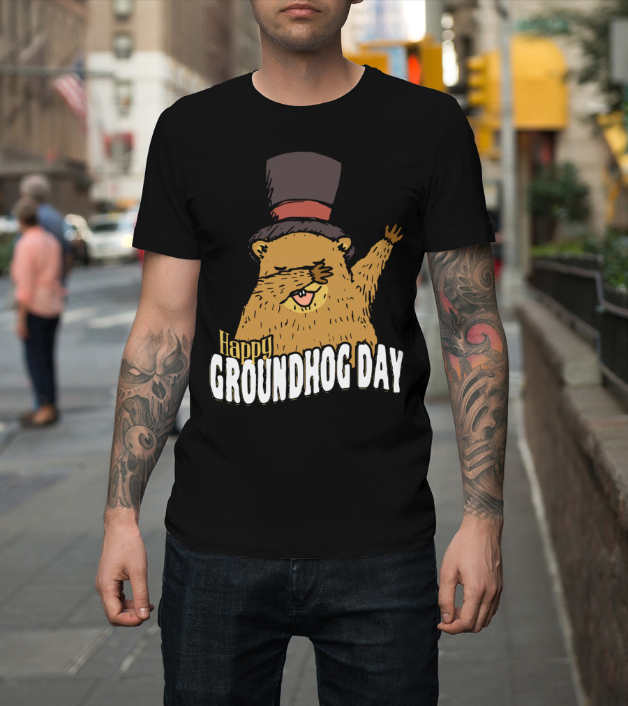 Happy Groundhog Day Dabbing Groundhog with Top Hat T-Shirt