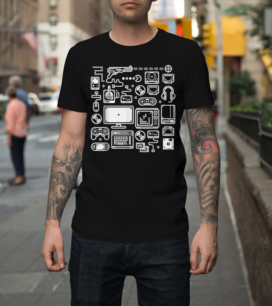 Retro Gaming Classic Controllers Consoles Icons and Systems T-Shirt