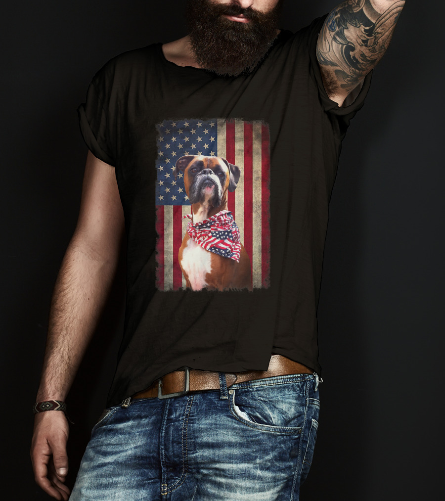 Boxer Dog Lovers American Flag Independence Day T-Shirt