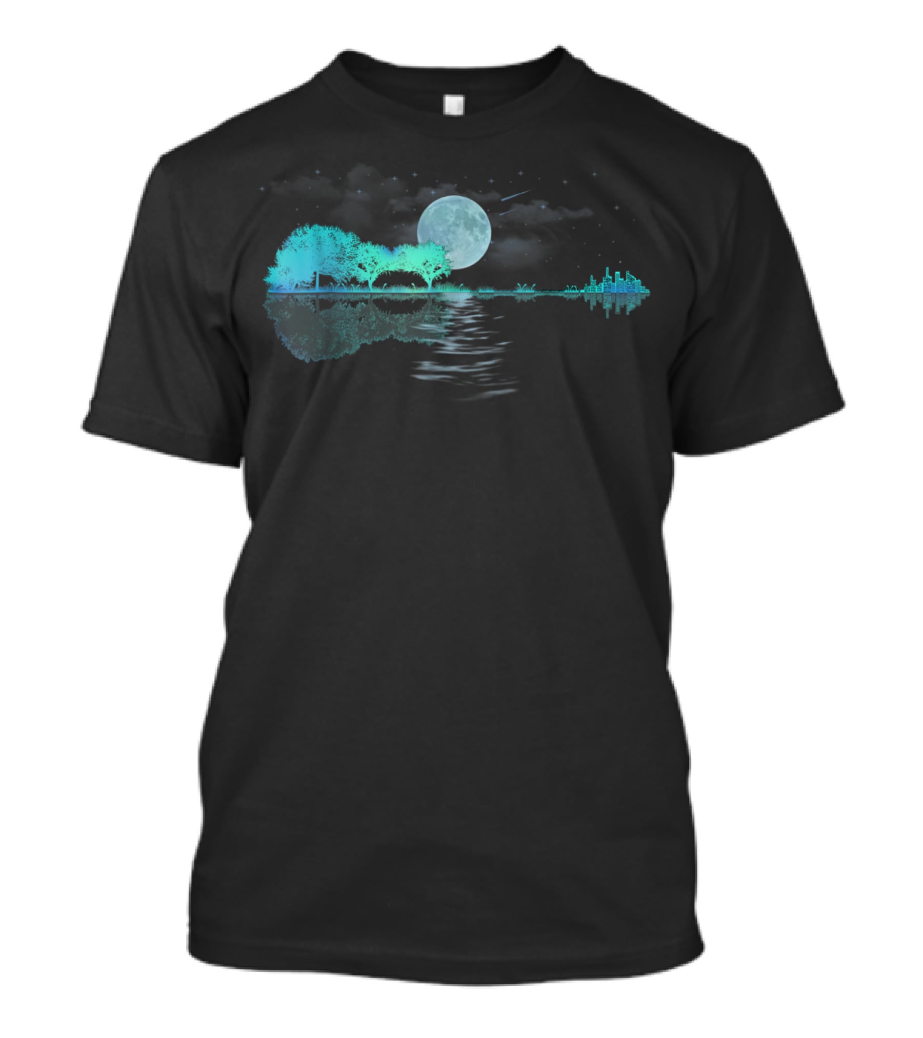 Acoustic Guitar Player Birthday Moonlit Lake Scene T-Shirt