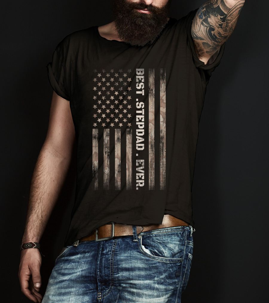 Best Step Dad Ever Vintage American Flag Camo Fath T-Shirt
