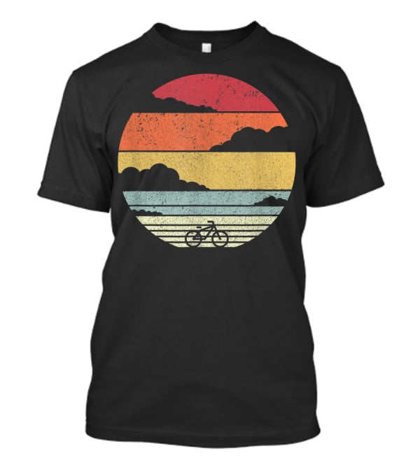 Retro Sunset Bicycle Ride With Stripes T-Shirt