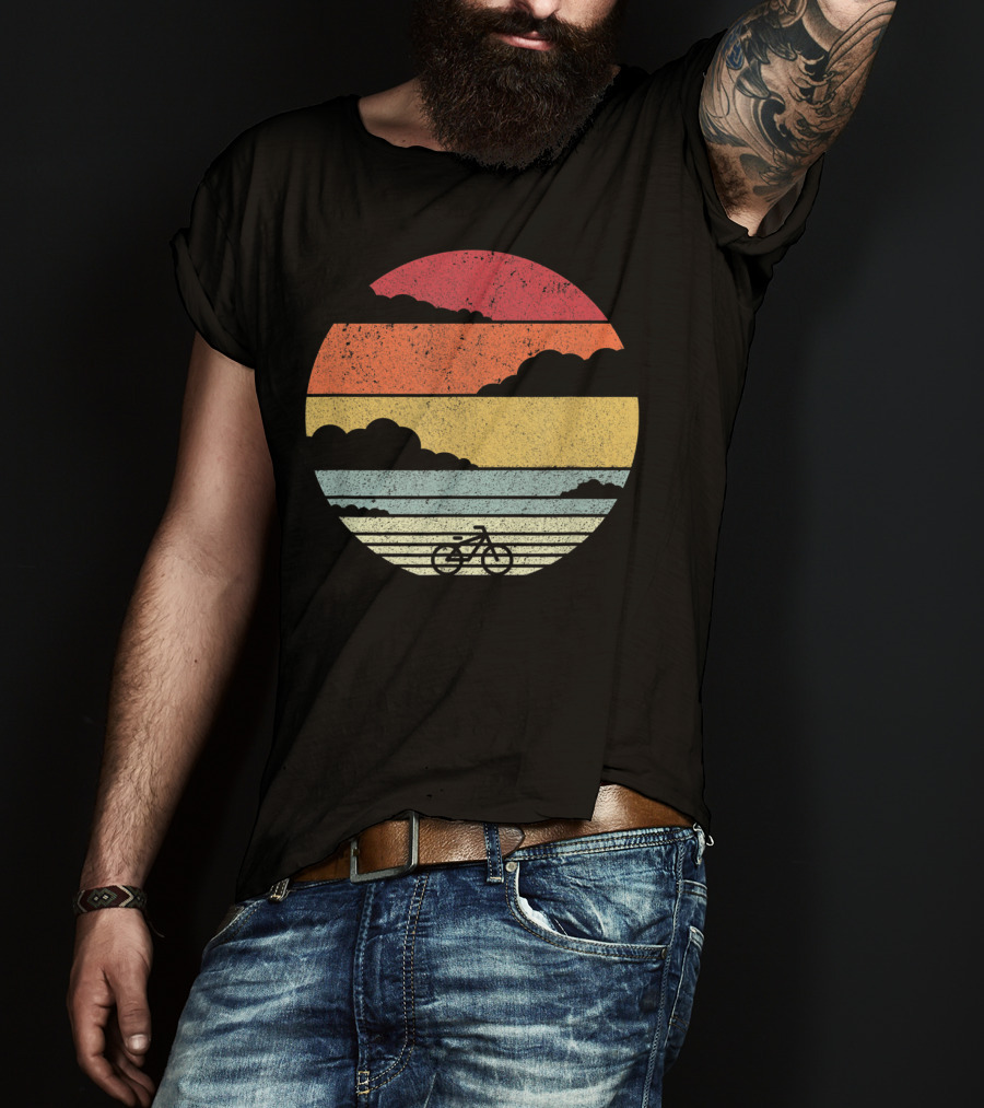 Retro Sunset Bicycle Ride With Stripes T-Shirt