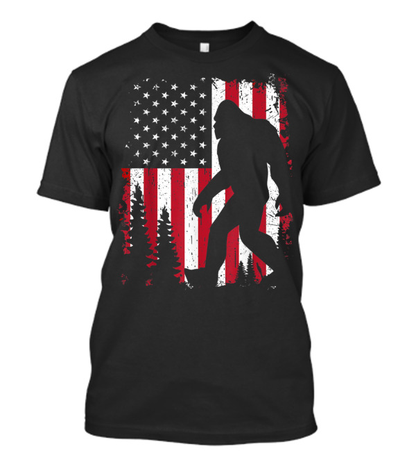 Bigfoot 4th Of July American USA Flag Patriotic T-Shirt