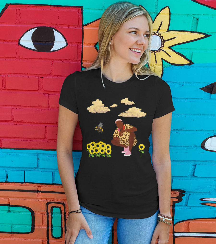 Bee Sunflower Boy With Clouds And Leopard T-Shirt