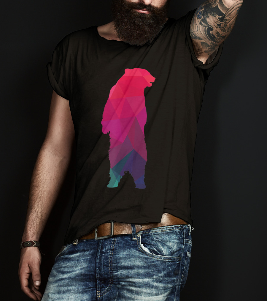 Colorful Geometric Pattern Fractal Bear T-Shirt