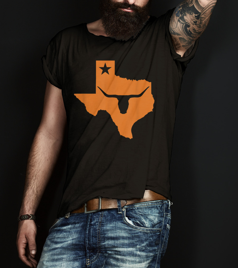 Texas Longhorn Bull Orange State Star T-Shirt