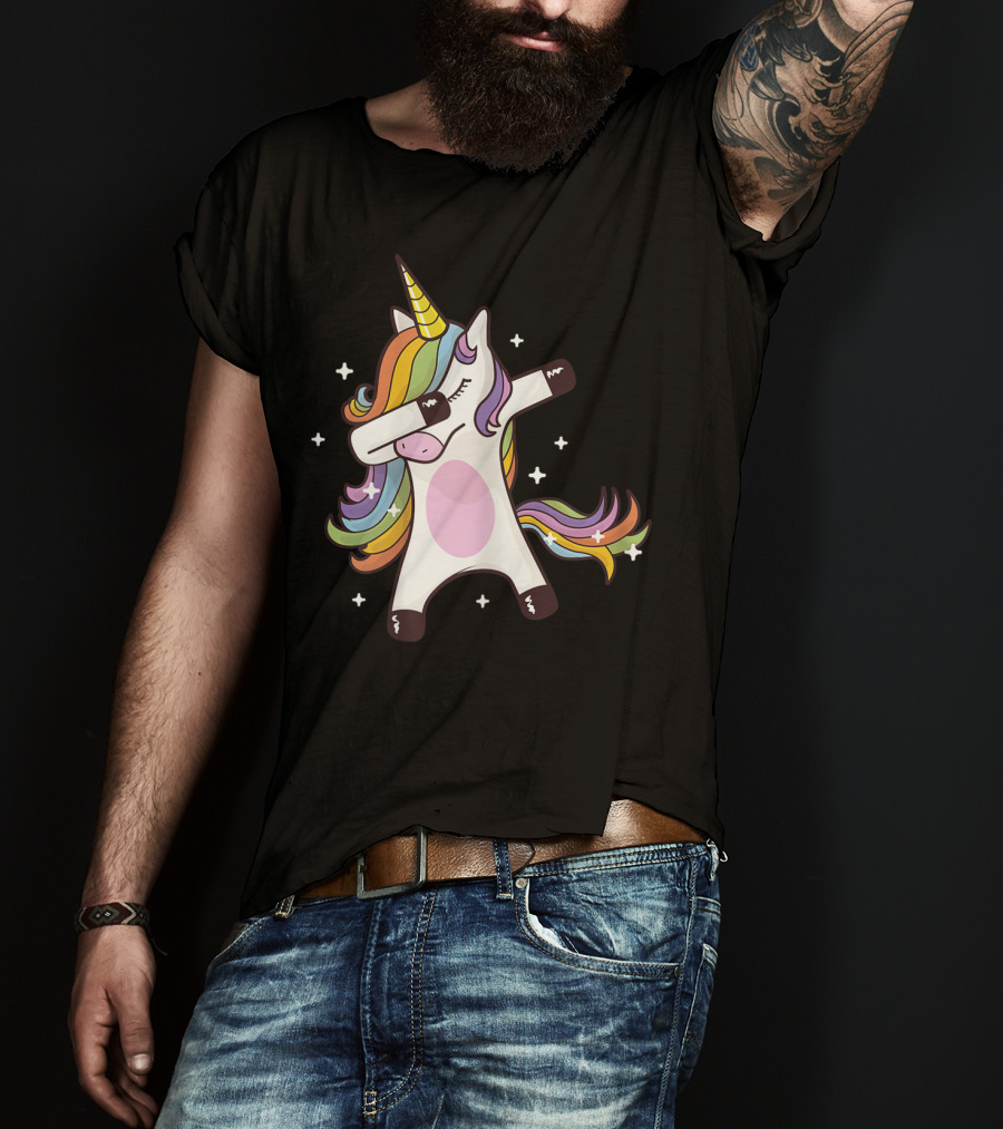 Dabbing Rainbow Unicorn With Stars T-Shirt