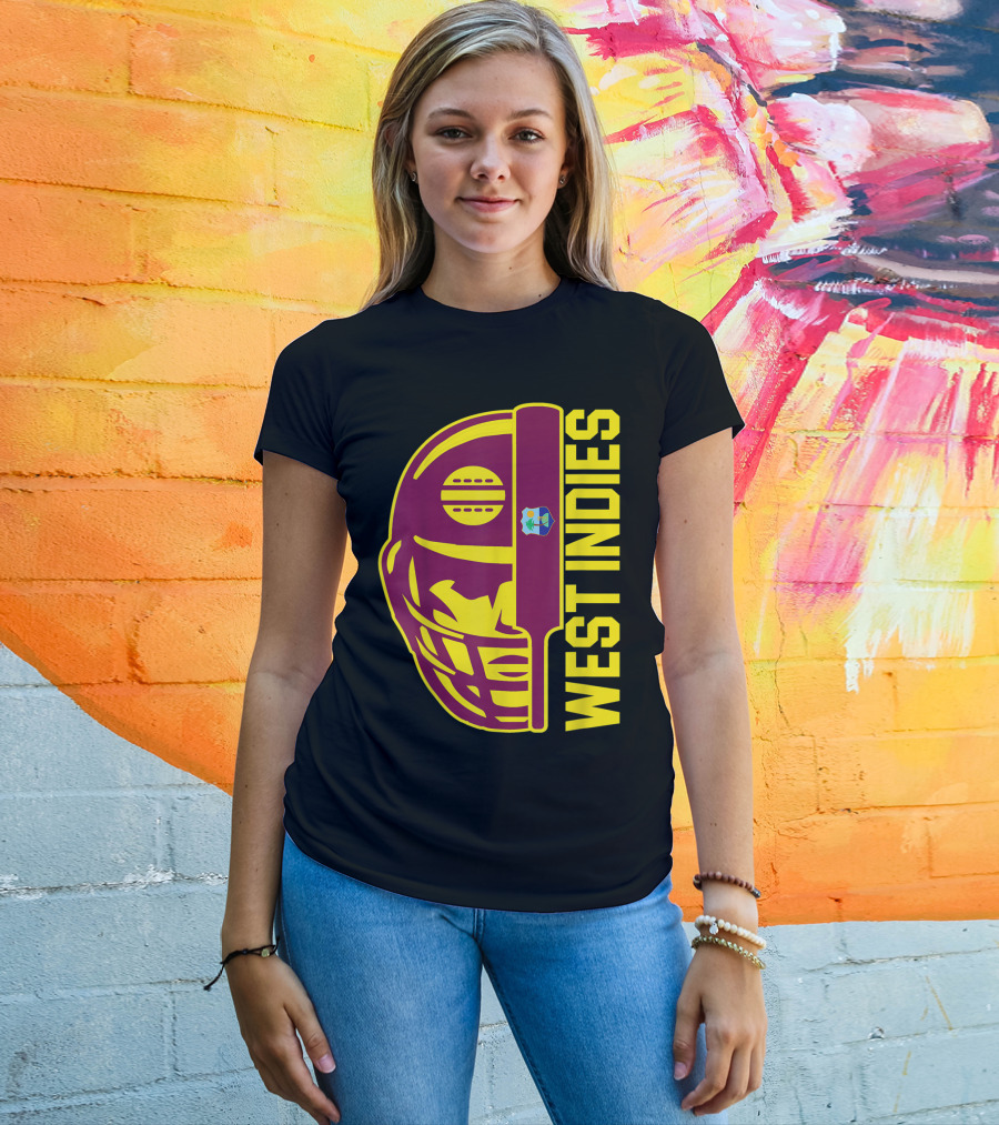 West Indies Cricket Fan Helmet Emblem With Ball And Bat T-Shirt