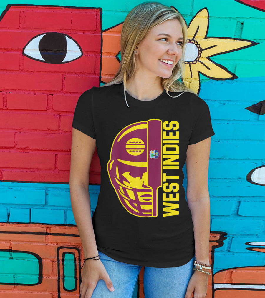 West Indies Cricket Fan Helmet Emblem With Ball And Bat T-Shirt