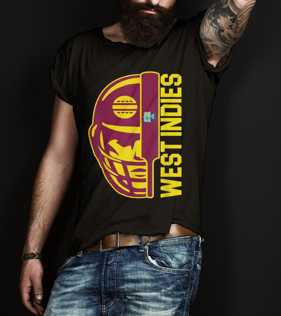 West Indies Cricket Fan Helmet Emblem With Ball And Bat T-Shirt
