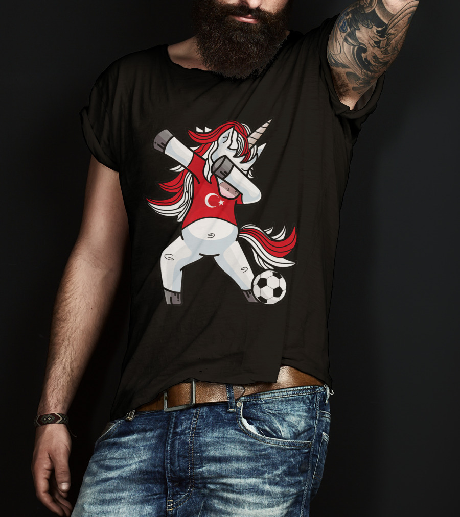Dabbing Unicorn In Turkish Soccer Outfit With Ball T-Shirt