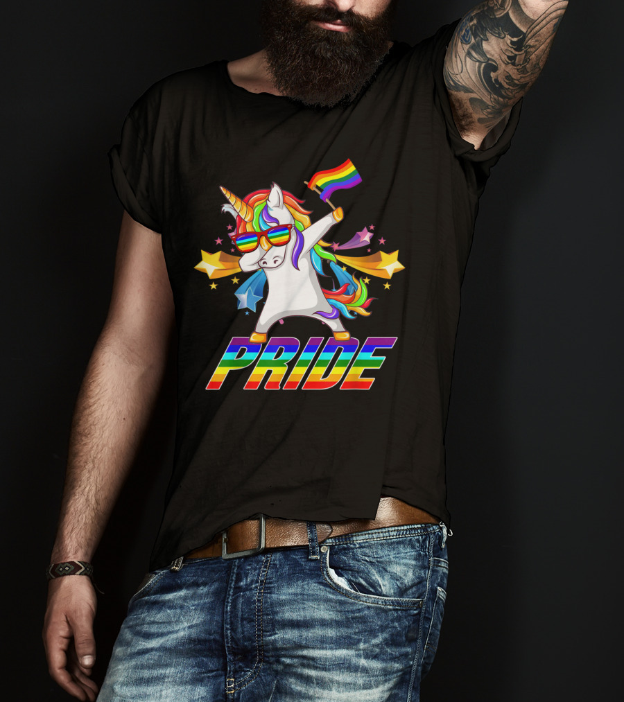 Dabbing Unicorn Rainbow Pride With Stars And Flag T-Shirt