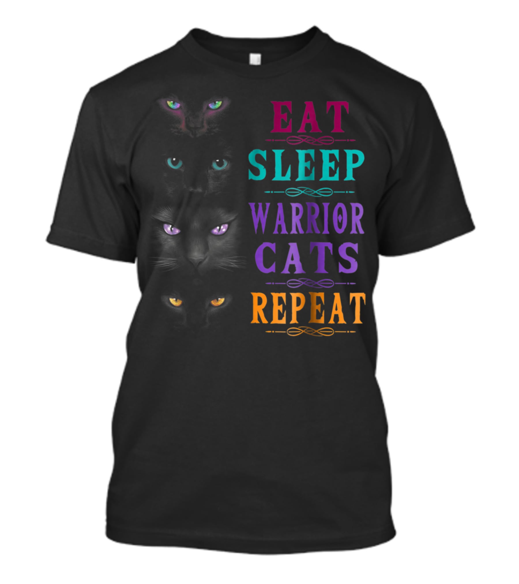 Eat Sleep Warrior Cats Repeat Four Cats Eyes T-Shirt