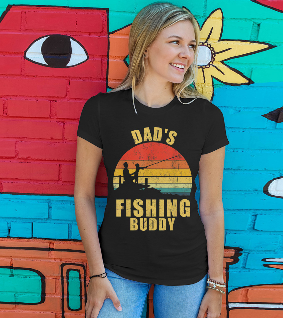 Dad's Fishing Buddy Sunset Retro T-Shirt