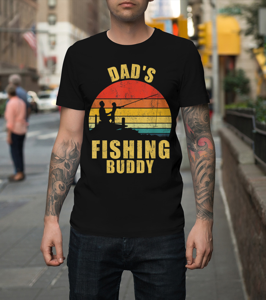Dad's Fishing Buddy Sunset Retro T-Shirt