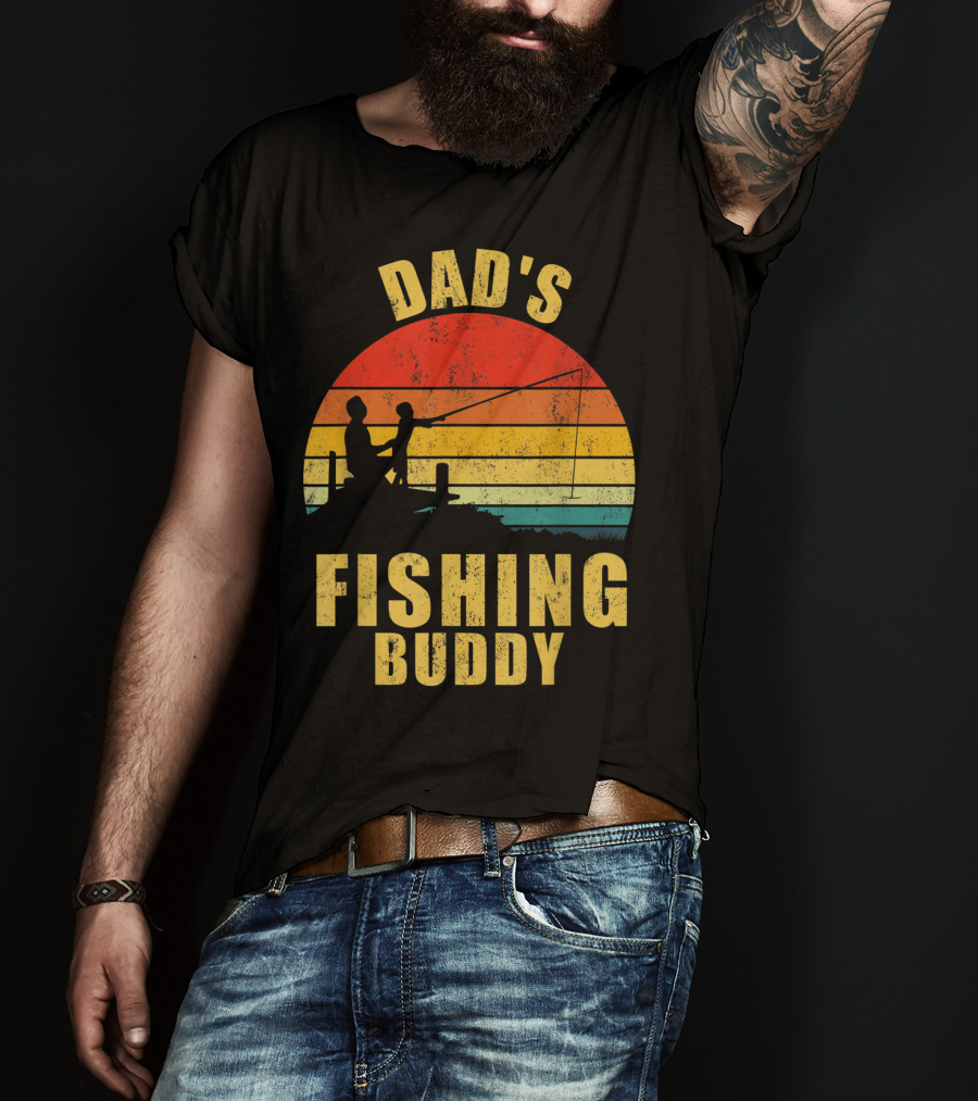 Dad's Fishing Buddy Sunset Retro T-Shirt