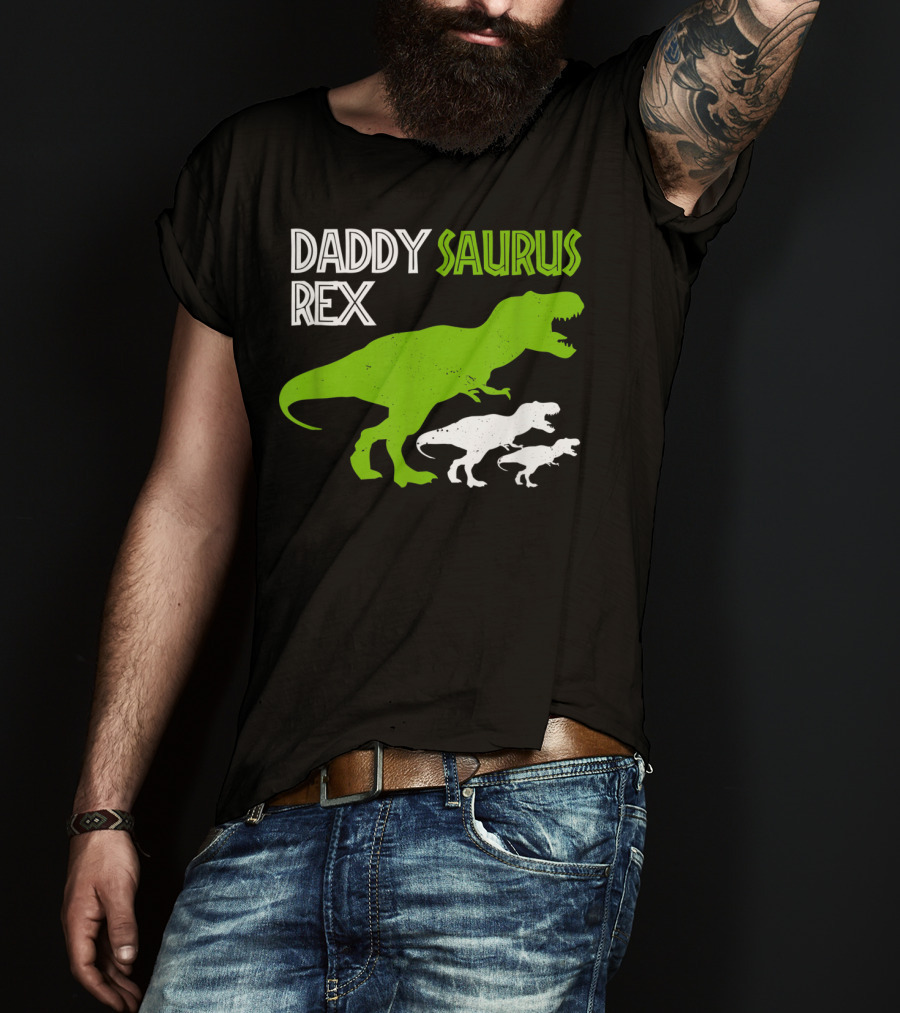 Funny Father's Day Daddysaurus Rex Dinosaur Dad And Kids T-Rex T-Shirt