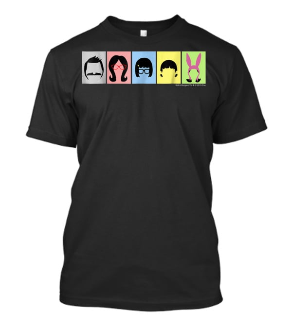 Bob's Burgers Characters Hair And Hats On Color Blocks T-Shirt