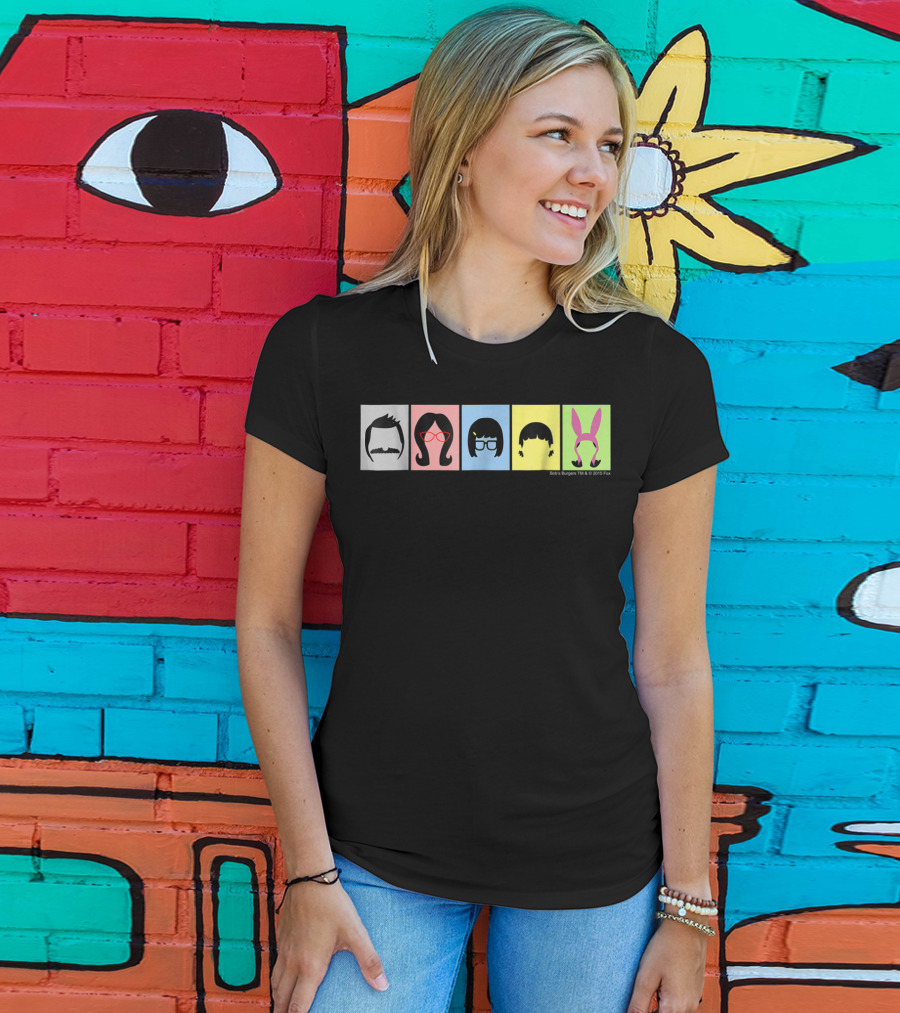 Bob's Burgers Characters Hair And Hats On Color Blocks T-Shirt