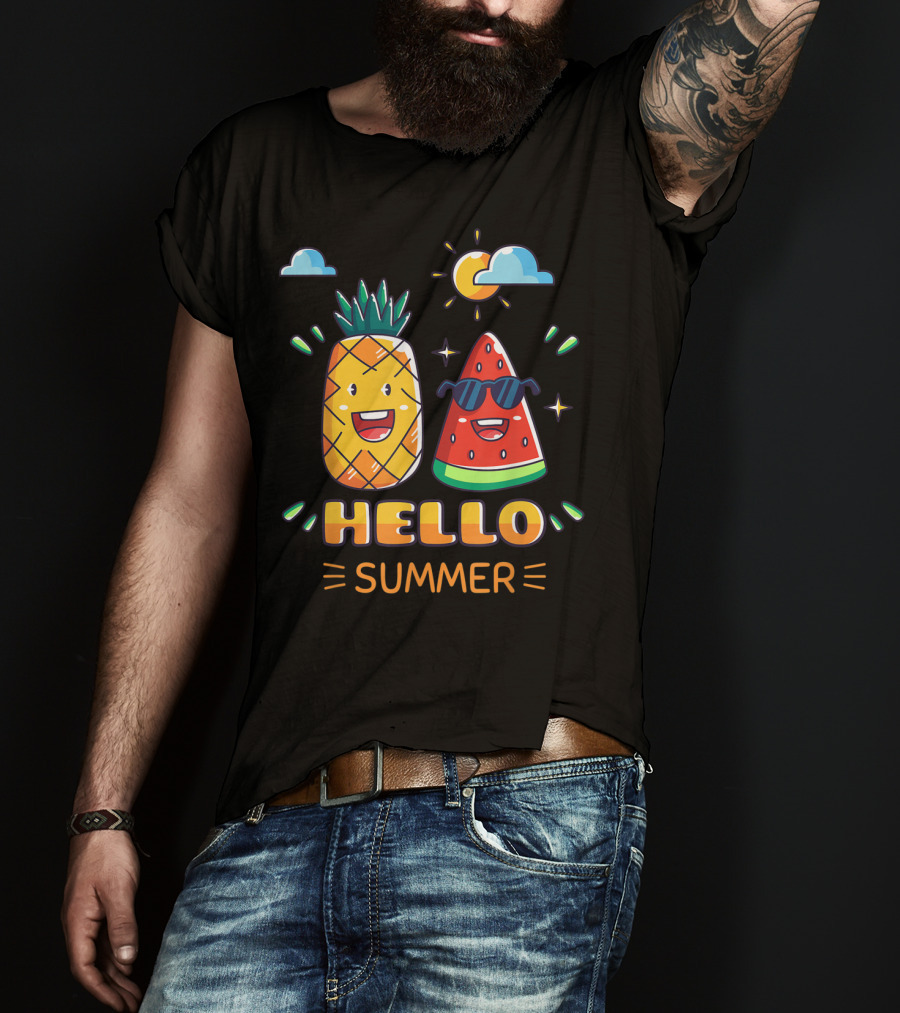 Hello Summer Pineapple Watermelon Fun Vibes T-Shirt