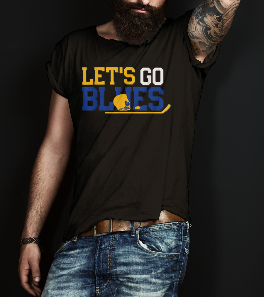 Hockey Fan Let's Go Blues Cheering Victory Celebr With Helmet And Stick T-Shirt