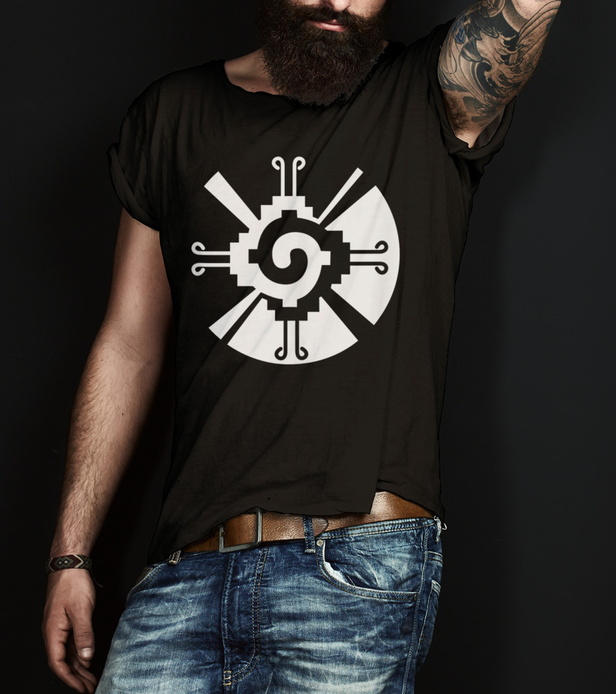Hunab Ku Mayan Aztec Sacred Symbol Black And White Geometric T-Shirt