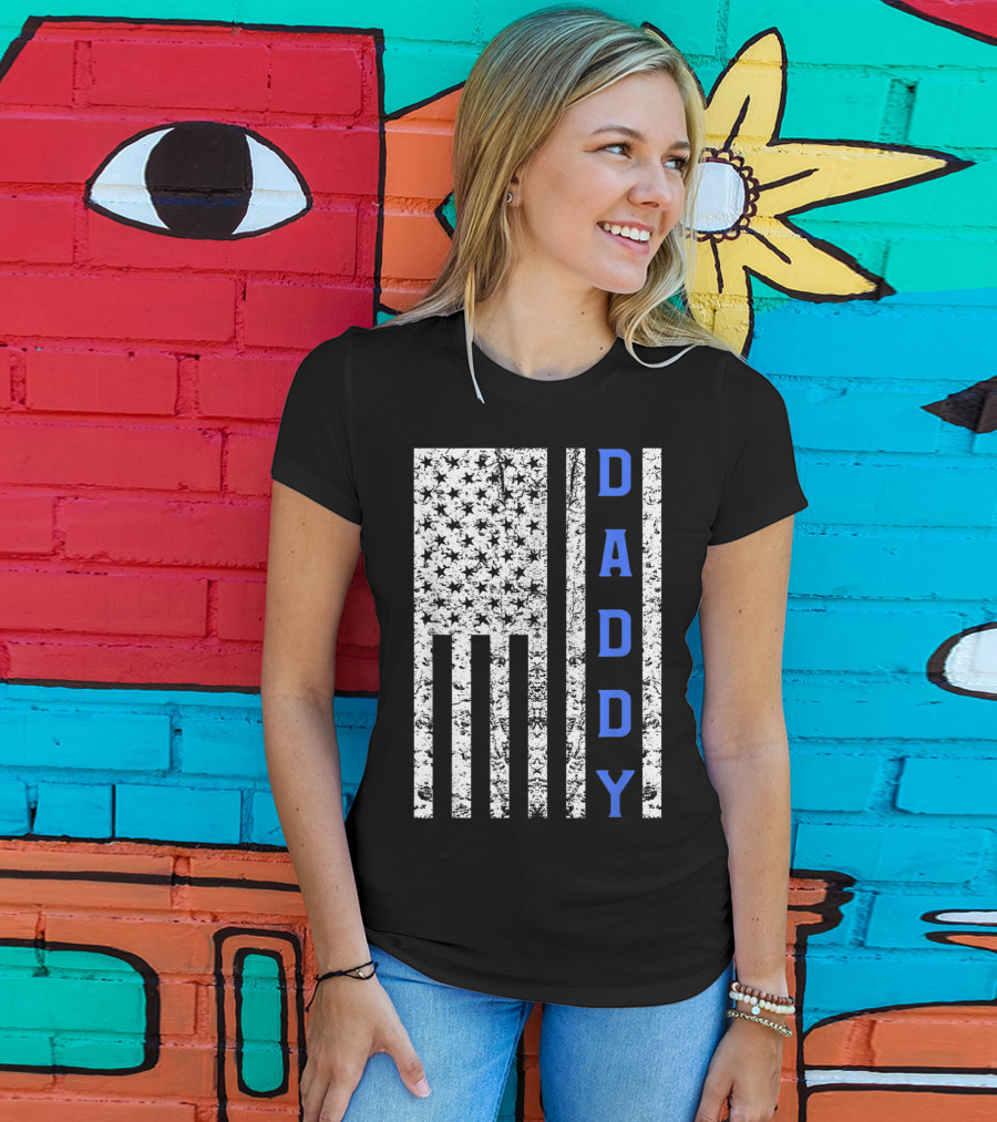 American Flag Thin Blue Line Daddy Cop Dad T-Shirt