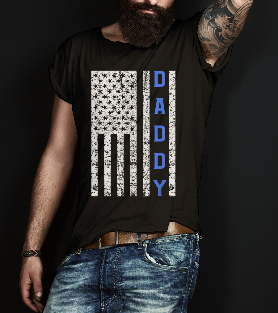 American Flag Thin Blue Line Daddy Cop Dad T-Shirt