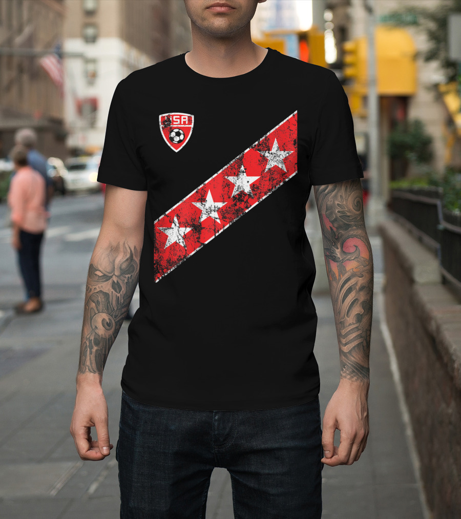 USA Soccer Stars Emblem With Red And White Stripes T-Shirt