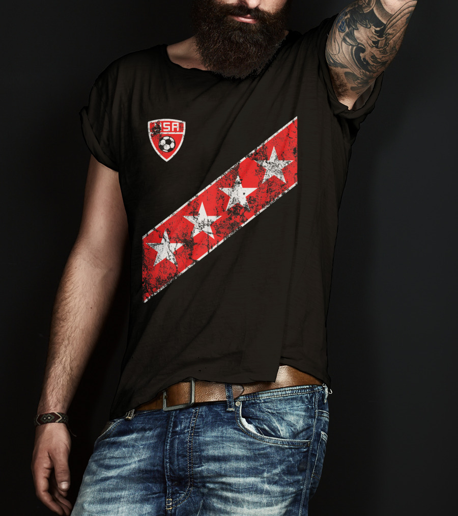 USA Soccer Stars Emblem With Red And White Stripes T-Shirt