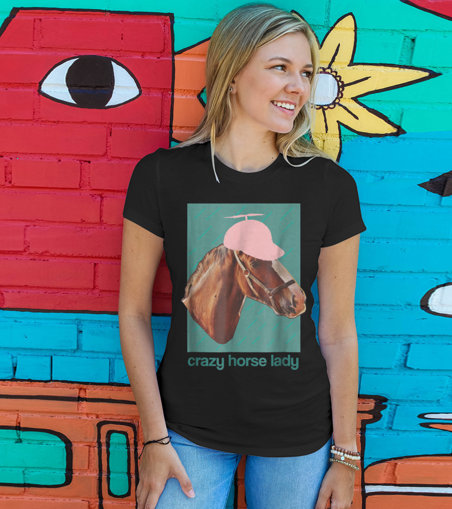 Crazy Horse Lady With Funny Pink Propeller Hat T-Shirt