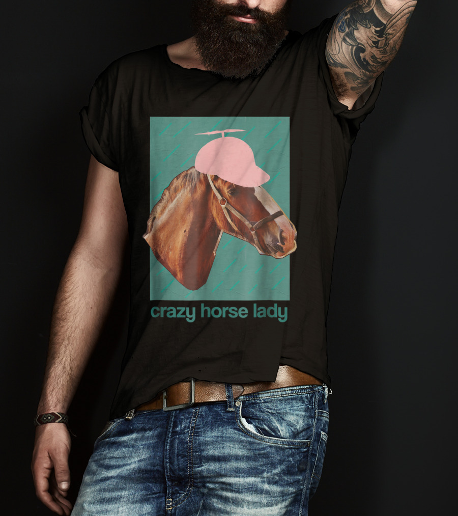 Crazy Horse Lady With Funny Pink Propeller Hat T-Shirt