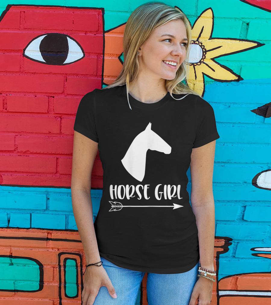 White Horse Girl Silhouette With Arrow I Love My Horses NY T-Shirt
