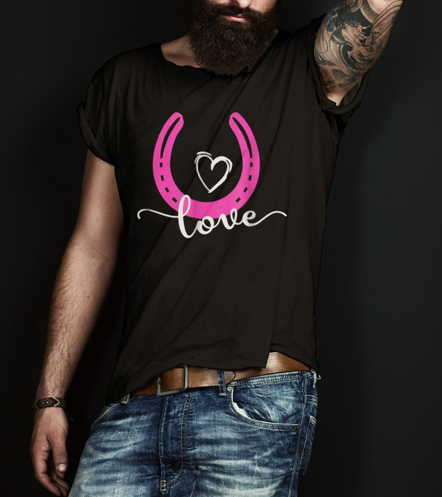Love Horseshoe Heart Pink Cute Horse T-Shirt