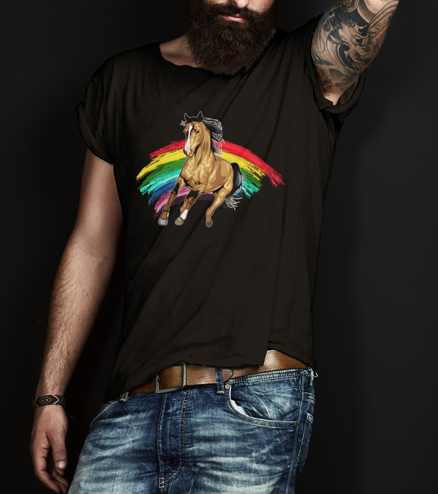 Cute Horse With Vibrant Rainbow For Horse Lovers T-Shirt